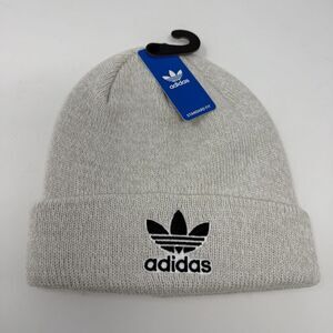 adidas Originals Beanie Unisex‎ White Grey Trefoil Logo Ribbed Knit Cuff Casual